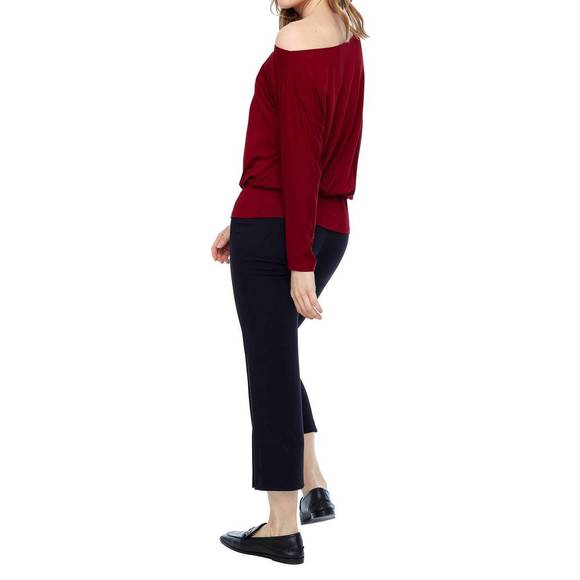 NEW UP! bamboo knit off-the-shoulder long sleeve top in red - Picture 3 of 3